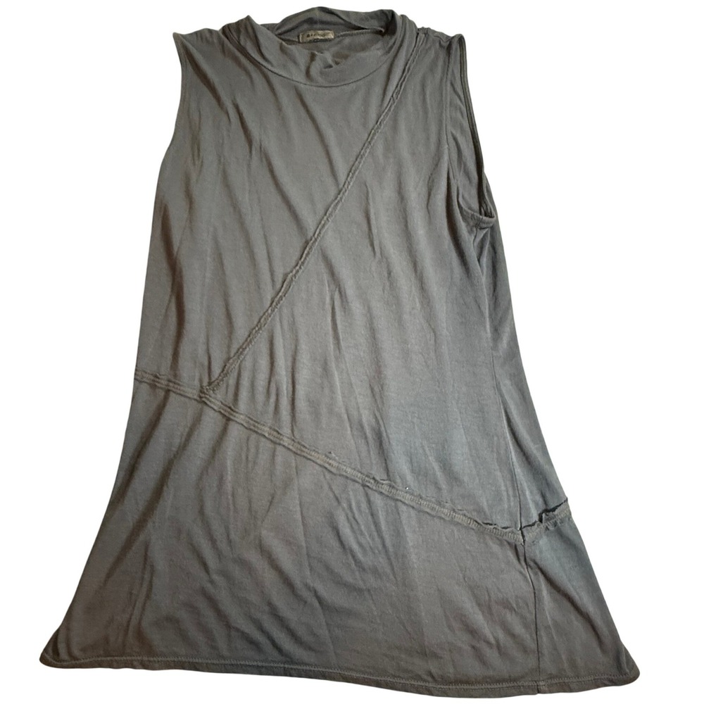 LA Made Grey Micro Modal Mock Neck Asymmetric Seam Sleeveless Top Small